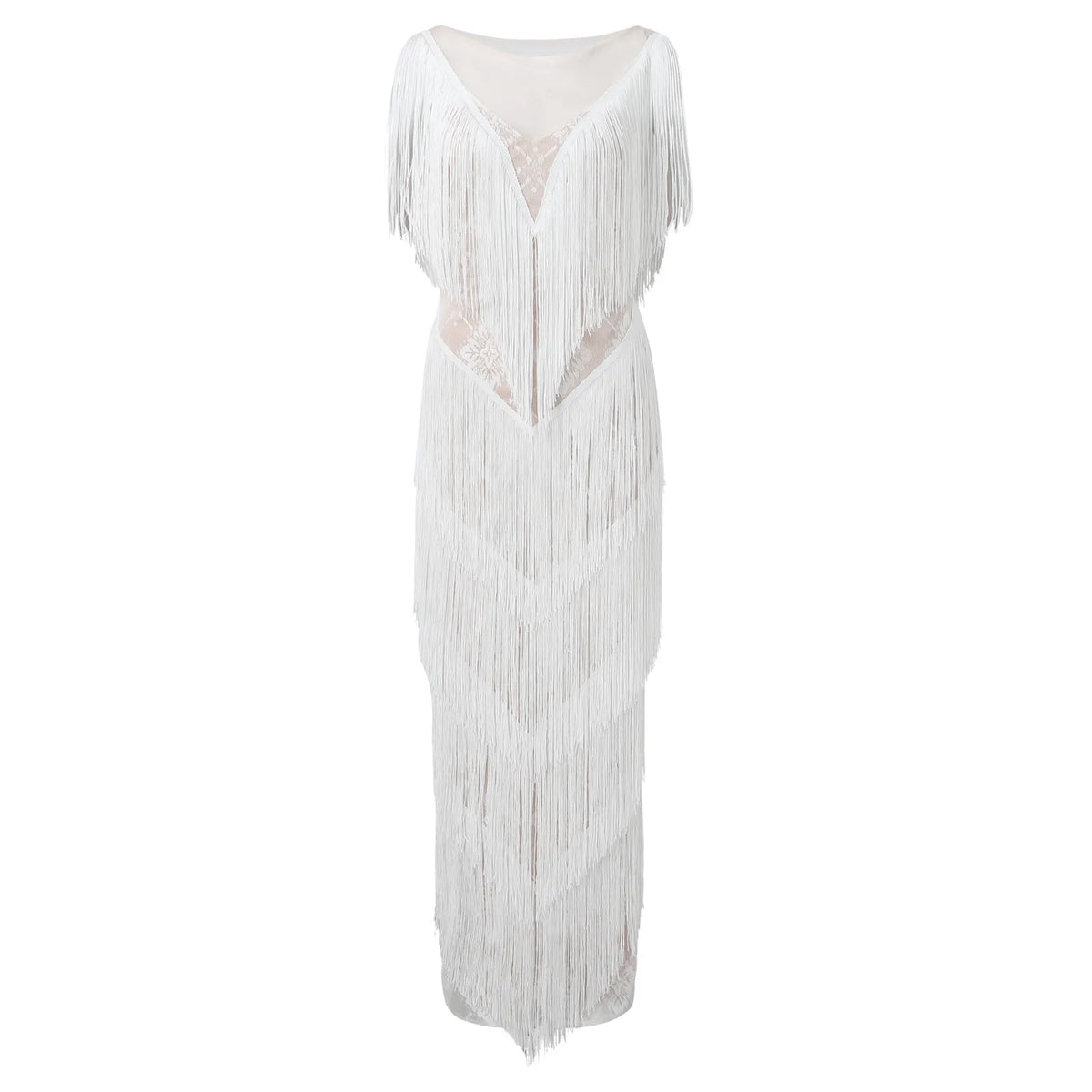 Womens Deep V Midi Fringed Dresses Sleeveless Pencil Party Solid Elegant Sexy Skirt Long Dresses Evening Party Mujer