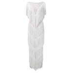 Womens Deep V Midi Fringed Dresses Sleeveless Pencil Party Solid Elegant Sexy Skirt Long Dresses Evening Party Mujer