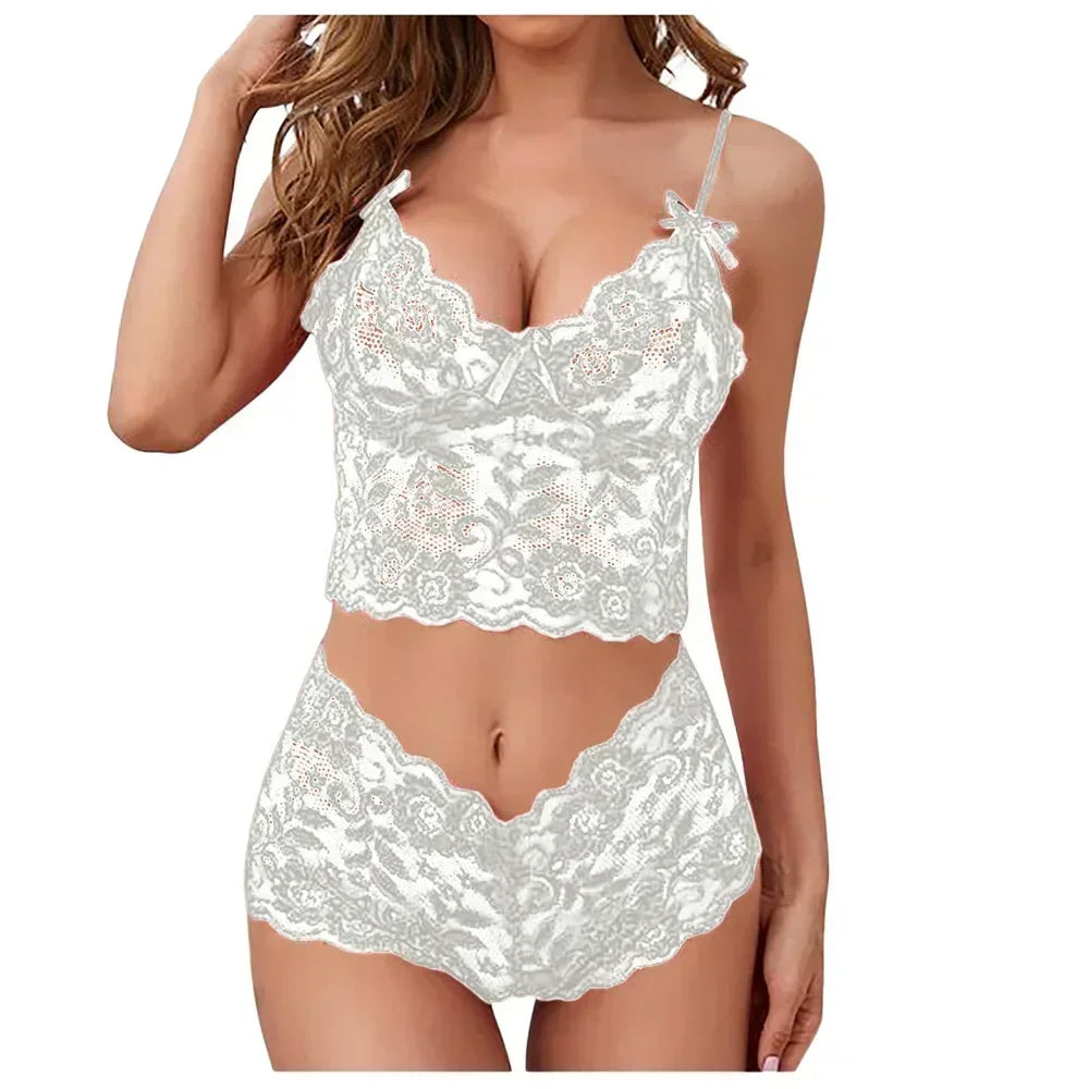 2026 Sexy Lace Flower Printed Lingerie Set for Women Thin Adjustable Shoulder Strap Triangle Cup Bralette And Underwear Suit