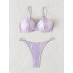 Scalloped Snake Skin Thong Bikini Female Swimsuit Women Swimwear Two-Pieces Bikini Set Bra Cup Bather Bathing Suit Swim V4650