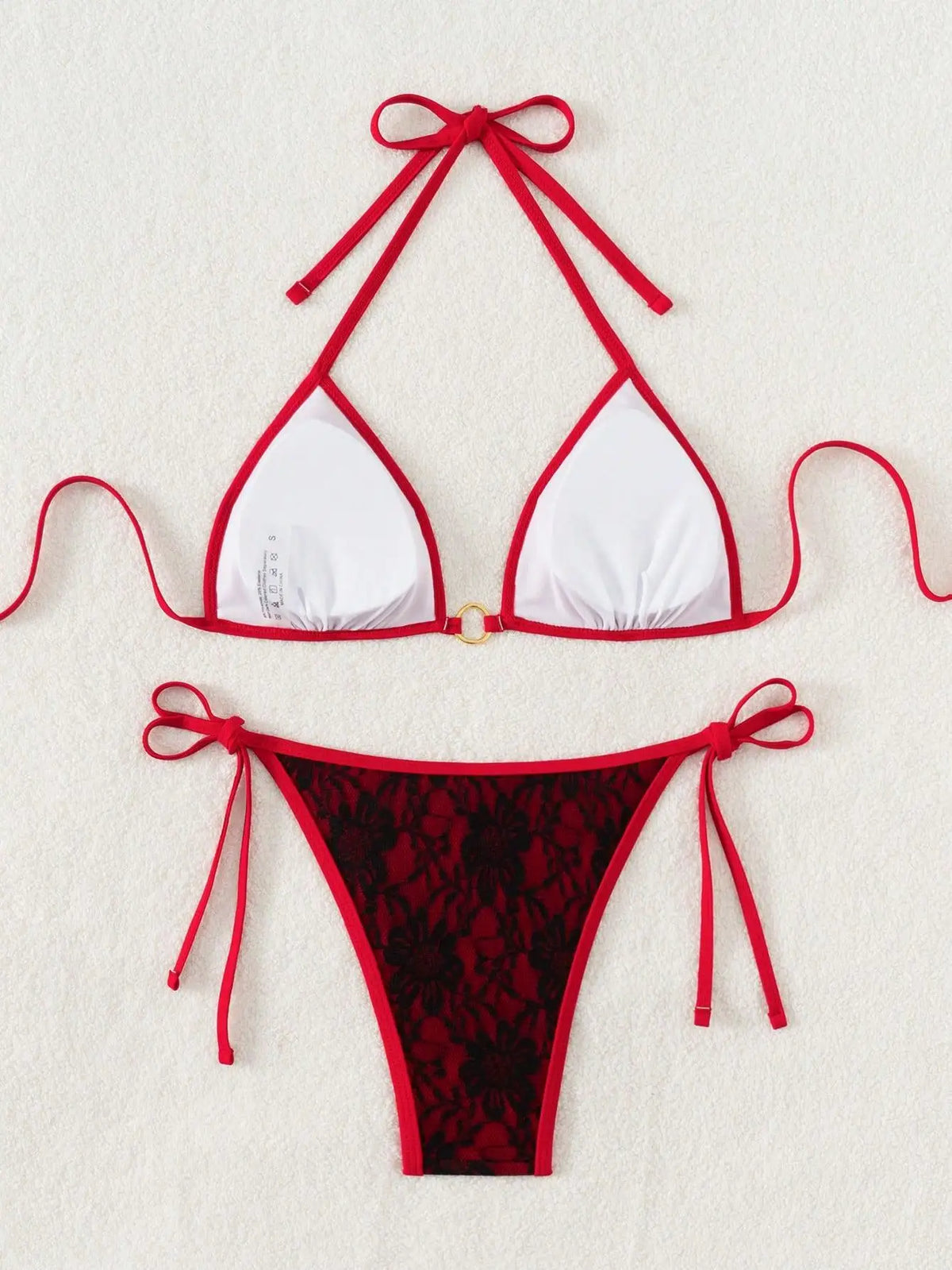 Embroidery Mesh Lace Halter Bikini Female Swimsuit Women Swimwear Two-pieces Bikini Set High Cut Bathing Suit Swim Beach Wear