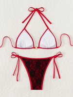 Embroidery Mesh Lace Halter Bikini Female Swimsuit Women Swimwear Two-pieces Bikini Set High Cut Bathing Suit Swim Beach Wear