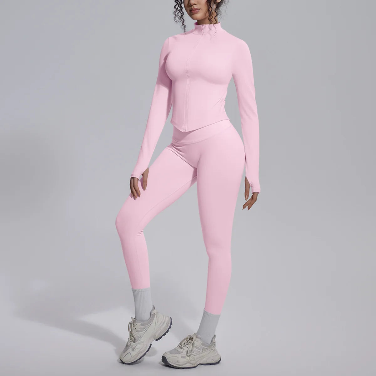 Women's Seamless Yoga Sets Sports Fitness Zipper Long-Sleeve Jacket Slim-fit Hip Lift Pants Suits Workout Training Gym Sets