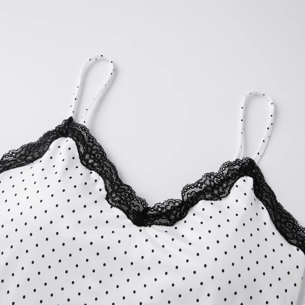 Women Summer Lace Trim Camisoles Sexy Dot Print Slim Fit V Neck Spaghetti Strap Tops