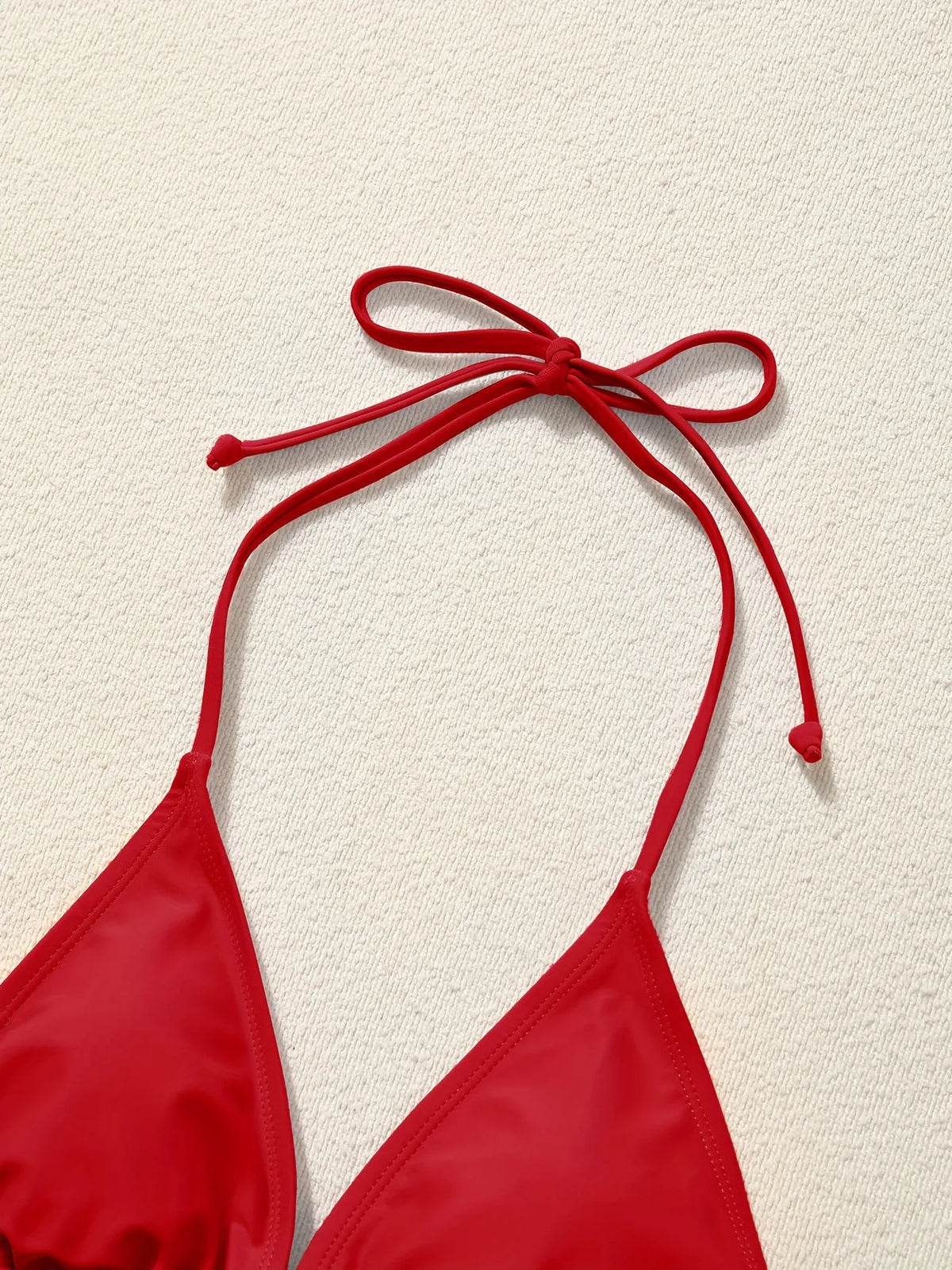 Women Bikini Set Solid Color Triangle Halter Neck Tie Side Two Piece Swimsuit Adjustable String Swimwear for Beach Vacation