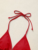 Women Bikini Set Solid Color Triangle Halter Neck Tie Side Two Piece Swimsuit Adjustable String Swimwear for Beach Vacation