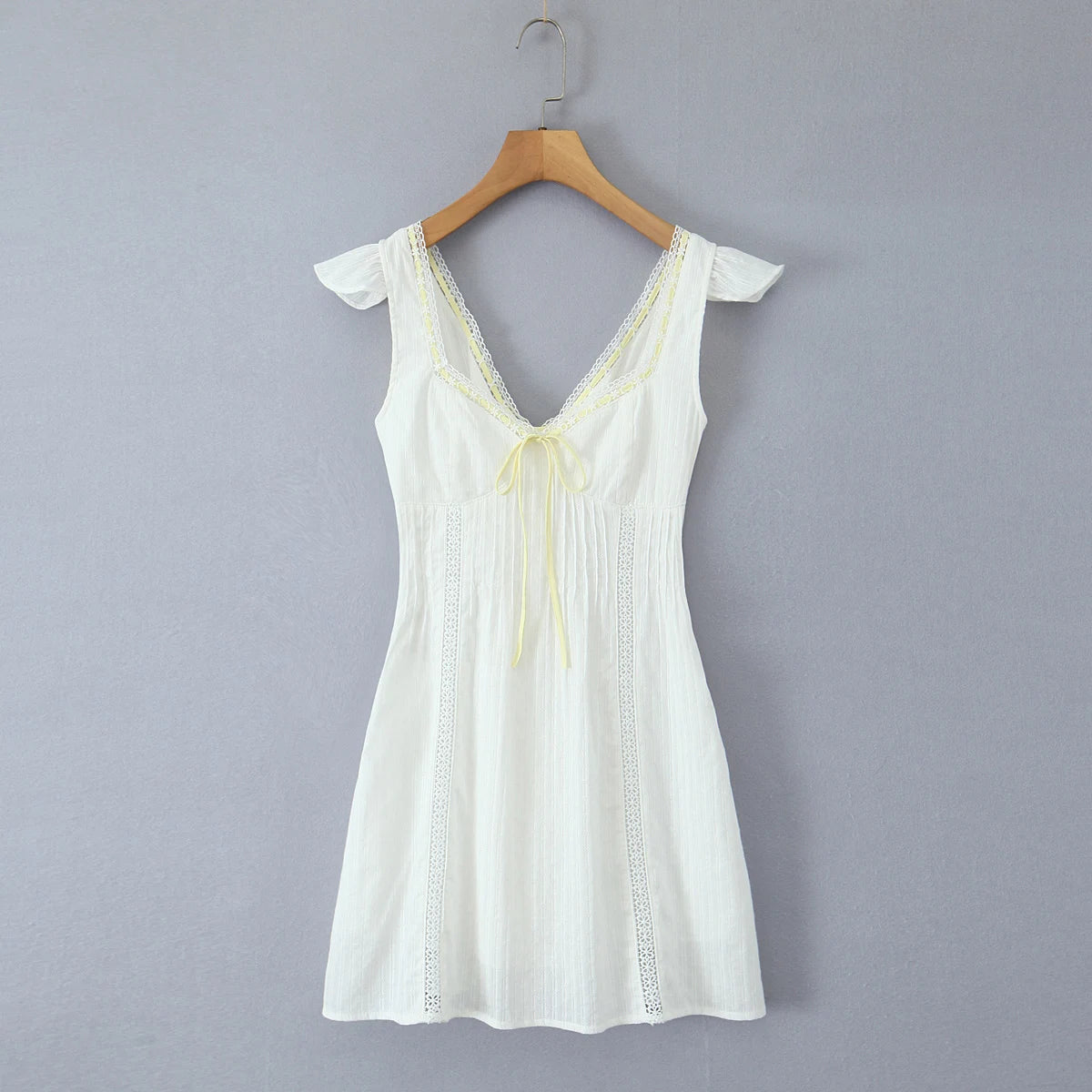 White Lace Dress Summer Women's Dress Bowknot Back Tie Up Short Beach Vestidos Female Sleeveless Mini Casual Cotton Dress 2025
