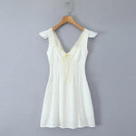White Lace Dress Summer Women's Dress Bowknot Back Tie Up Short Beach Vestidos Female Sleeveless Mini Casual Cotton Dress 2025