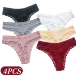 4Pcs/Set Women Cotton Panties Thongs Low Rise G-string Lace Underwear Female Underpants M-XL Sexy Lingerie Panties Intimates