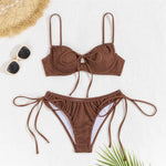 Wrinkled Underwired Knotted High Cut Bikini Female Swimsuit Women Swimwear Two-Pieces Bikini Set Bather Bathing Suit Swim V5807
