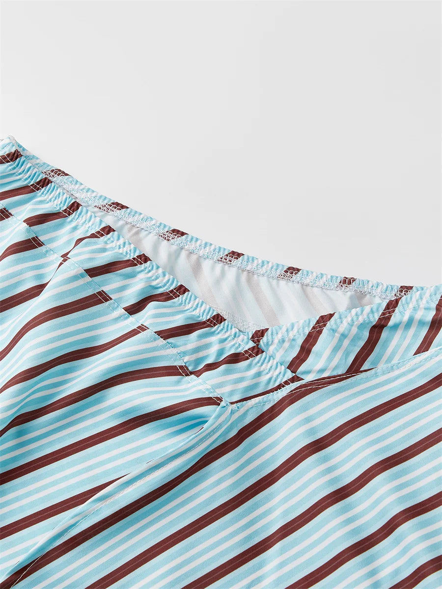 Summer Solid/Stripe/Plaid Midi Skirts for Women Casual Elegant A-Line Skirt for Beach Vacation Streetwear