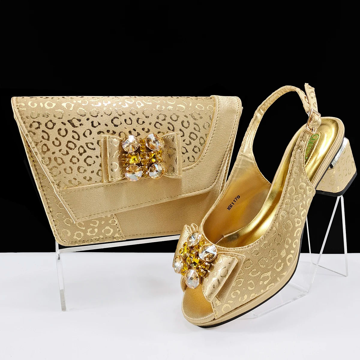 Doershow Italian green Shoes And Bag Sets For Evening Party With Stones Italian Leather Handbags Match Bags!1-1