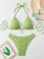 Triangle Halter String Bikinis 2026 Women Sexy Swimsuit Solid Ring Linked Swimwear Female Bathers Bathing Swimming Swim Suit