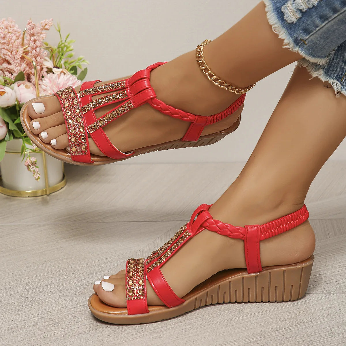 Shoes for Women Summer Women Wedge Bohemia Rhinestones Casual Platform Sandals Female Peep Toe Outdoor Beach Shoes 2026