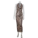 Ahagaga Fashion Leopard Sequins Women's Party Dresses Sexy Deep V-Neck Sleeveless Slim Fit Bodycon Maxi Elegant Vestidos Robes