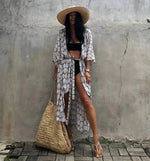 2024 New Summer Sexy Beach Kimono Swimwear Cotton Cover Up Swimsuit Women Print Bikini Cover Up Beachwear Dress Robe