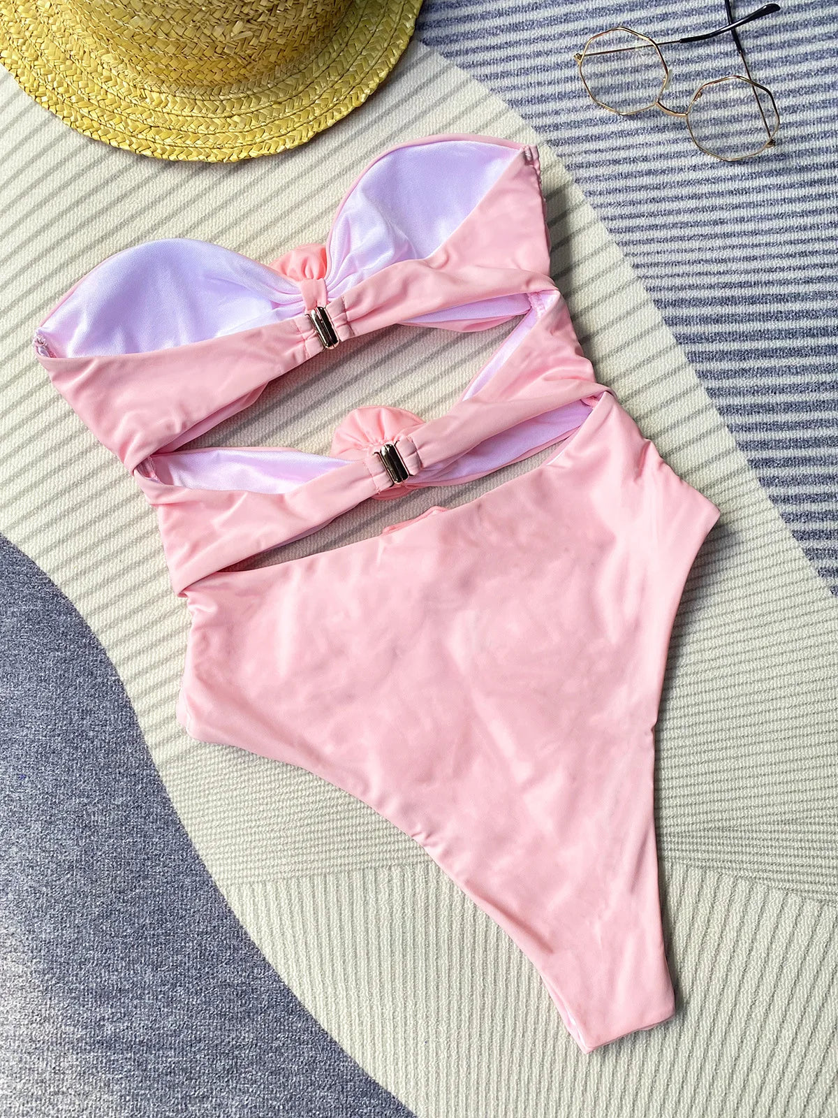DEKA One Piece Swimsuits Women's Sexy Pink 3D Flower Swimwear Female Cut Out Monokini Bathing SwimmingWomen Bathers Swim