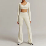 Women 2PCS Yoga Suit Sports Gym Set Tracksuit Workout Long Sleeve Shirt Fitness Flared leggings Short sleeve shorts running suit