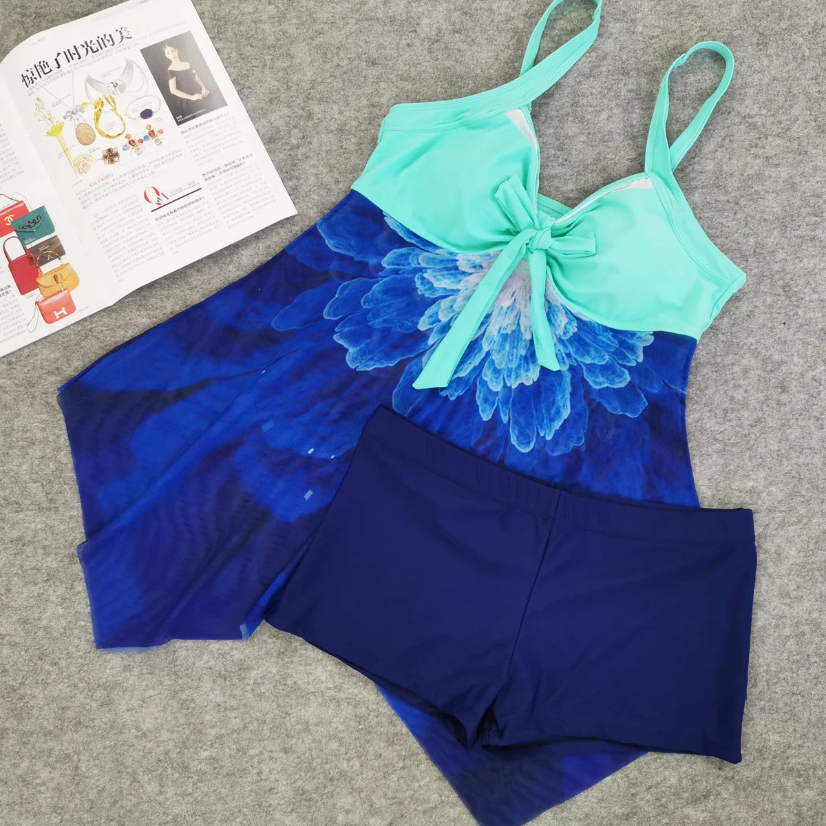 DEKA Plus Size Tankini Set Swimdress Women Print Two Piece Swimwear Bikini Monokini Swimsuit Bodysuit Vintage Retro Bathing Suit