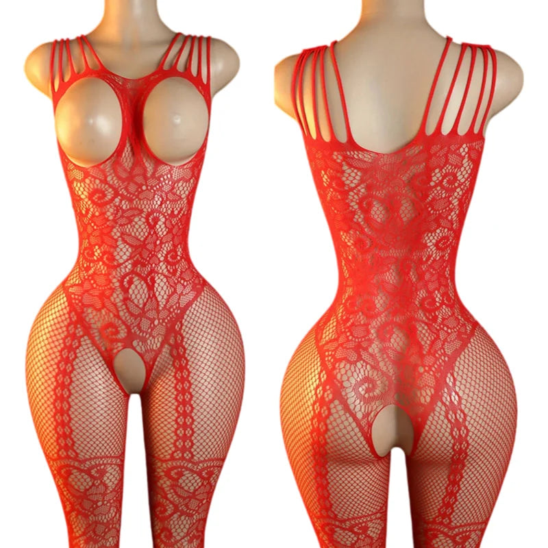 Adult Crotchless Lingerie Women Erotic Crossover Breastless Underwear SetSexy Bodystocking BDSM Fishnet Bondage Set GamesToy