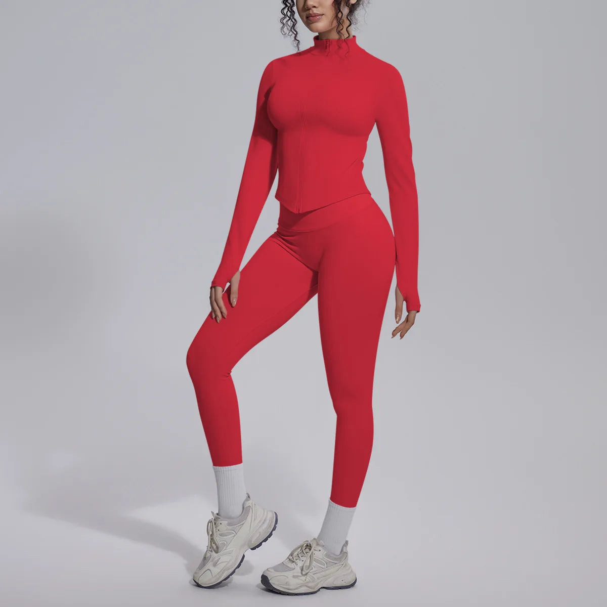 Women's Seamless Yoga Sets Sports Fitness Zipper Long-Sleeve Jacket Slim-fit Hip Lift Pants Suits Workout Training Gym Sets
