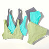 Women Ribbed V-Neck Unpadded Bra High Waist High Cut Briefs Set Wireless Bralette Soft Stretch Panties Sexy Lingerie Set S-L