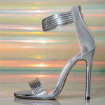 Summer Street Style Zip Ankle Cover Strap Open Toe Narrow Band Women Sandals Thin High Heels Stripper Sexy Banquet Shoes