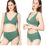 Women's Seamless Bra Panties Set Female Wirefree Brassiere Top Sports Underwear High Waist Briefs V Neck Sexy Lingerie Set
