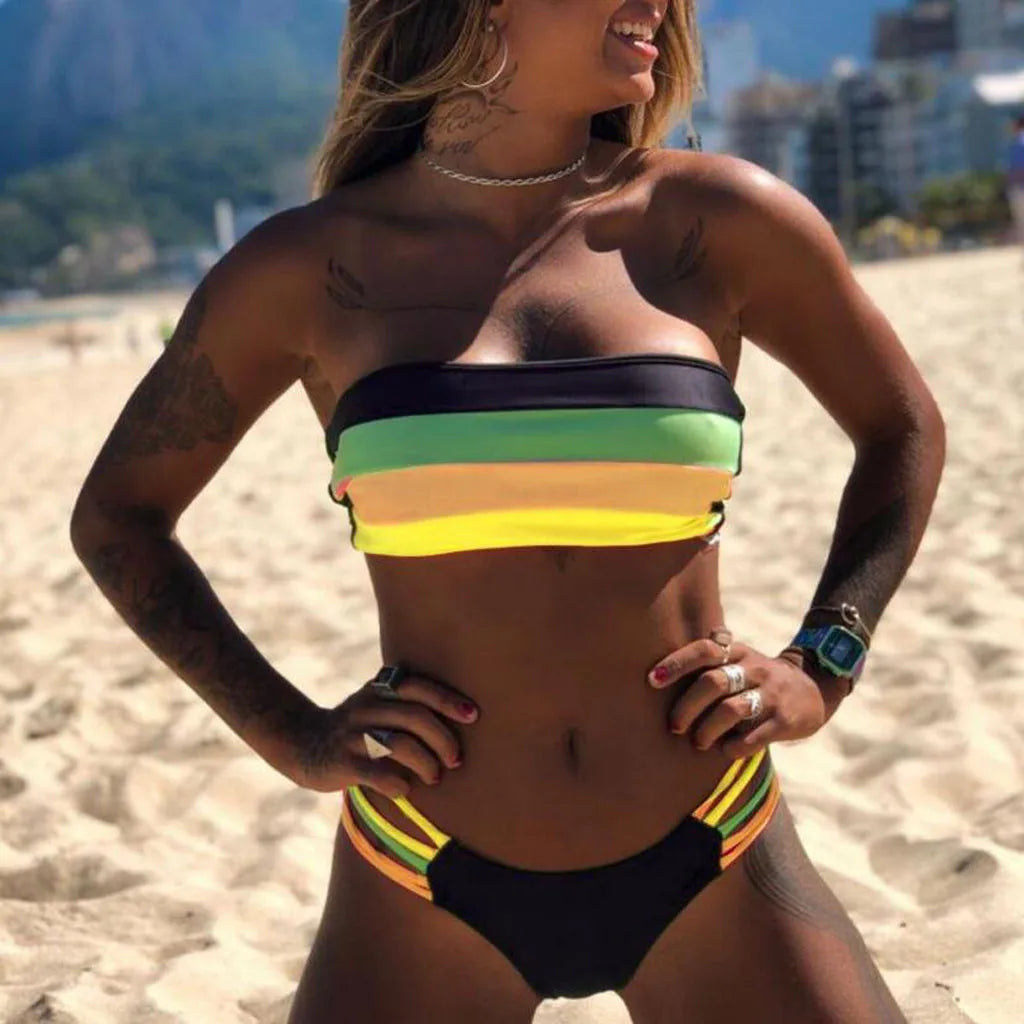 Bikini Swimwear Push-Up Bikinis Sets Colored Stripes Women Bra Padded Beachwear Bathing Suit New 2 Piece Swimsuit 2025 Biquini