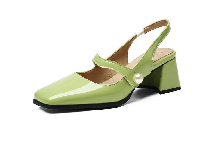 Elegant Slingback Sandals Women Summer Shoes Pink Black Silver Medium Heels Close Toe Office Party Shoes Female Large Size 45