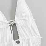 Sexy Backless One Piece Swimsuit Woman 2026 String Texture Swimwear Hollow Out Monokini High Cut Bathing Suit Deep V Neck Bather