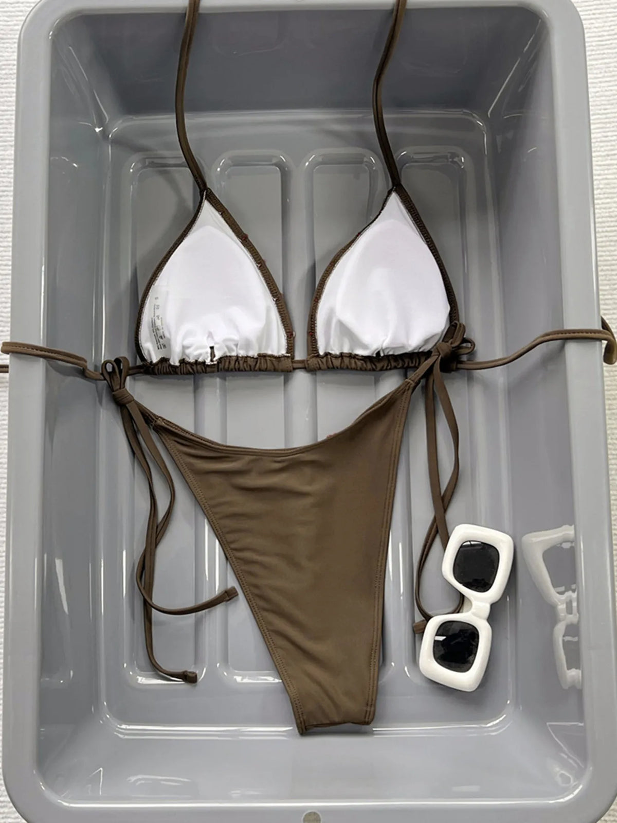 New Coffee Red Contrast Bikini Set 2026 Women Halter Push Up Bra Tie Side Thong Swimsuit Summer Bathing Suit Vacation Swimwear