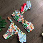Flower Printed One Shoulder Bikini Women Swimwear Female Swimsuit Frilled Bather Bathing Suit Swim Two-pieces Bikini set K8049
