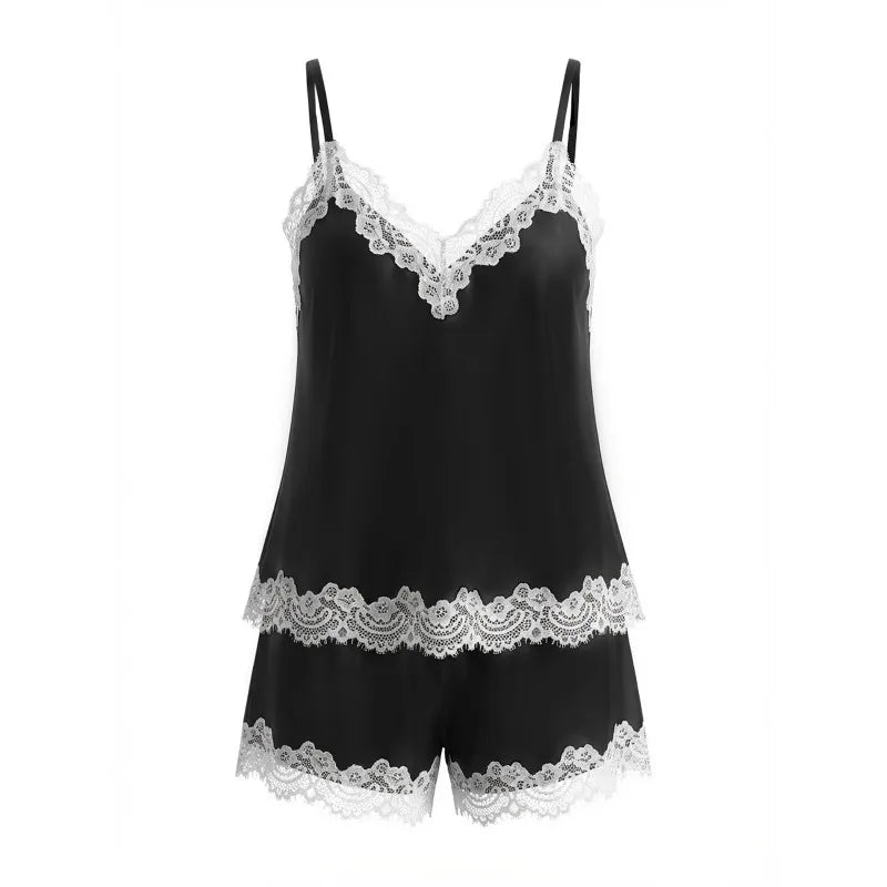 New Summer Female Suspender Pajamas Set Loungewear Sexy Lace Strap Top&shorts Suit Lingerie Silk Pajamas for Women 2026