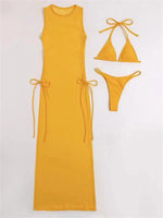 Sexy Sleeveless Mesh Bikini Cover Up Green White Dress 3 Piece Swimsuit Beach See Through Beach Bathing Suit Thong Swimwear 2024