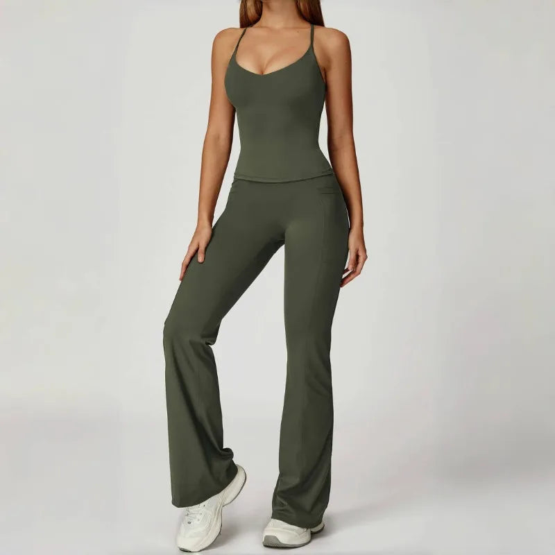2-Piece Women's Fashion Yoga Set Beautiful Back Slimming Naked Comfort Set Outdoor Sports Running Fitness Leisure Set
