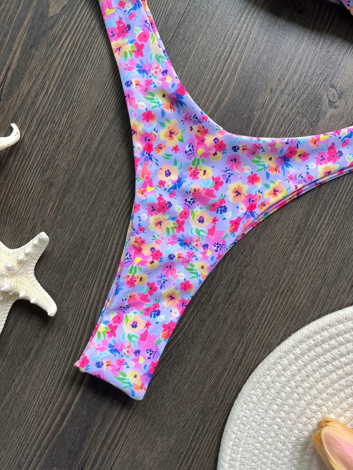 Sexy Colorful Floral Printed Bandeau Bikini Female Swimsuit Women Swimwear Two-pieces Bikini set Bather Bathing Suit Swim