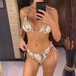 XS - L Sexy Printed Halter Strappy Bikini Female Swimsuit Women Swimwear Two-pieces Bikini Set Bather Bathing Suit Swim V5776