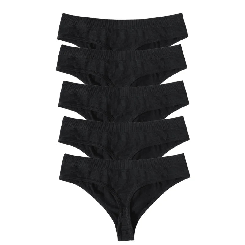 5Pcs/SetWomen Panties Low Rise G-String Thongs Seamless Underwear Female Underpants Sexy Lingerie Solid Color Bottom M-XL