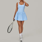 Tennis Dress for Women with Built in Shorts Womens Athletic Dresses Sleeveless Boat Neck Active Workout Skort Dress