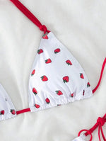 DEKA Women Cute Strawberries Print Bikini Set Sexy Thong Swimsuit Two Pieces Bathing Suit Swimwear