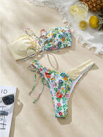 New Sexy Floral Print Bandeau Bikini 2024 Women Swimwear Female Swimsuit Two Pieces Thong Bikini Set Bather Tie Bathing Suit