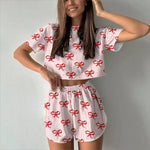 Women Pajamas Set Women's Short Sleeve Shorts Jacquard Print Summer Fashion Two-piece Pajamas Homewear Set Loungewear for Women