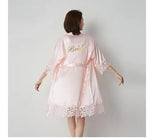 Champagne Bride Bridesmaid Wedding Robe Lace Sleepwear Home Wear Sexy Satin Bathrobe Gown Female Nightdress Intimate Lingerie