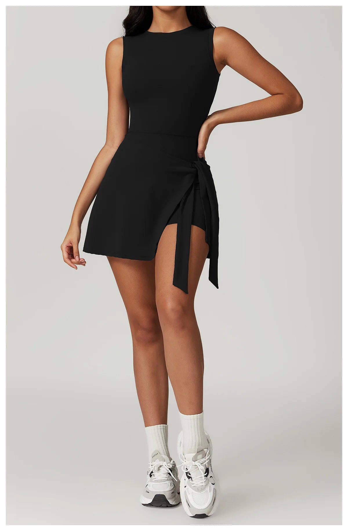 Tennis Dress Slim Tennis Dresses Woman Home Clothing Simple Style Casual Bodycon Mini Sleeveless Solid Color Leace-up Vestidos