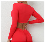 Long Sleeve Gym Crop Tops for Women Twist Deep V Workout Quick Dry Padded Sports Fitness Yoga T-Shirt