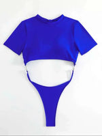 XS - L Mini Micro Thong Short Sleeve One Piece Swimsuit Women Female Swimwear Cut Cut Monokini High Cut Bathing Suit Swim Lady