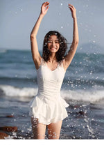 New One-piece Solid Color Swimsuit with Exposed Back and Sexy Suspender for Slimming Beach Hot Spring and Beach Women's Swimsuit
