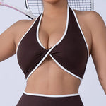 Shockproof Breathable Sports Bra Halter Neck Vest with Chest Pad for Gym Running Yoga Pilates Training Fitness Back Beauty