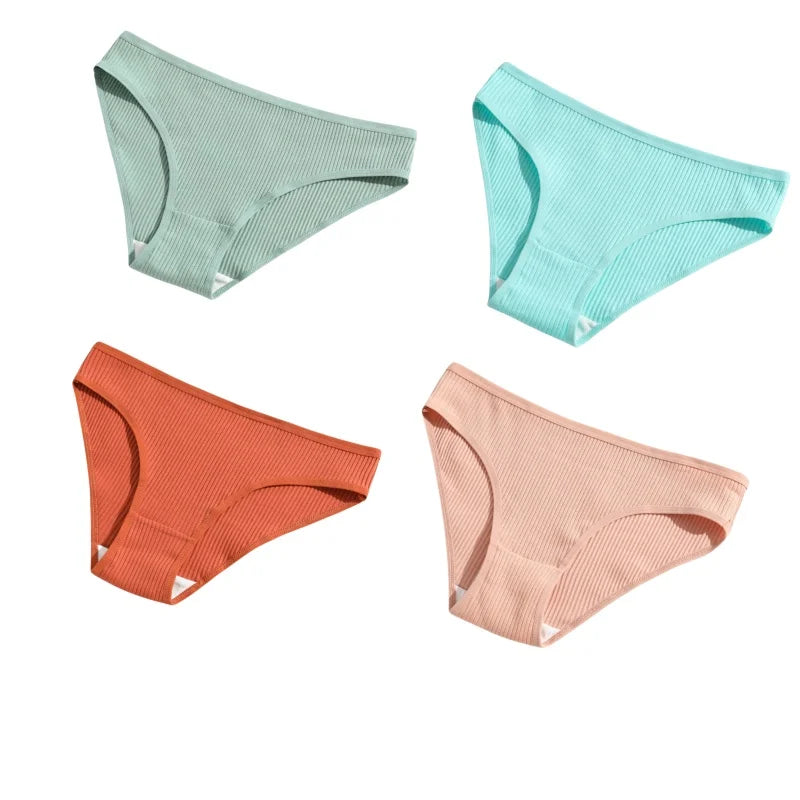 4Pcs/Set Cotton Panties For Women Low Rise Underwear Breathable Briefs Solid Color Sports Underpants Female Lingerie